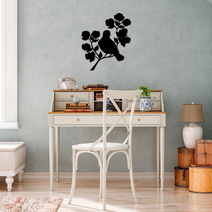 Wallity Rose And Bird - 439 Decoración de Pared en Metal Negro